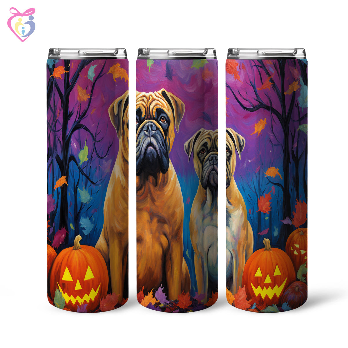 Bullmastiffs Halloween With Pumpkin 20oz Skinny Tumbler, Holiday Skinny Tumbler, For Dog Lovers, Vibrant Tumbler, Trending Tumbler