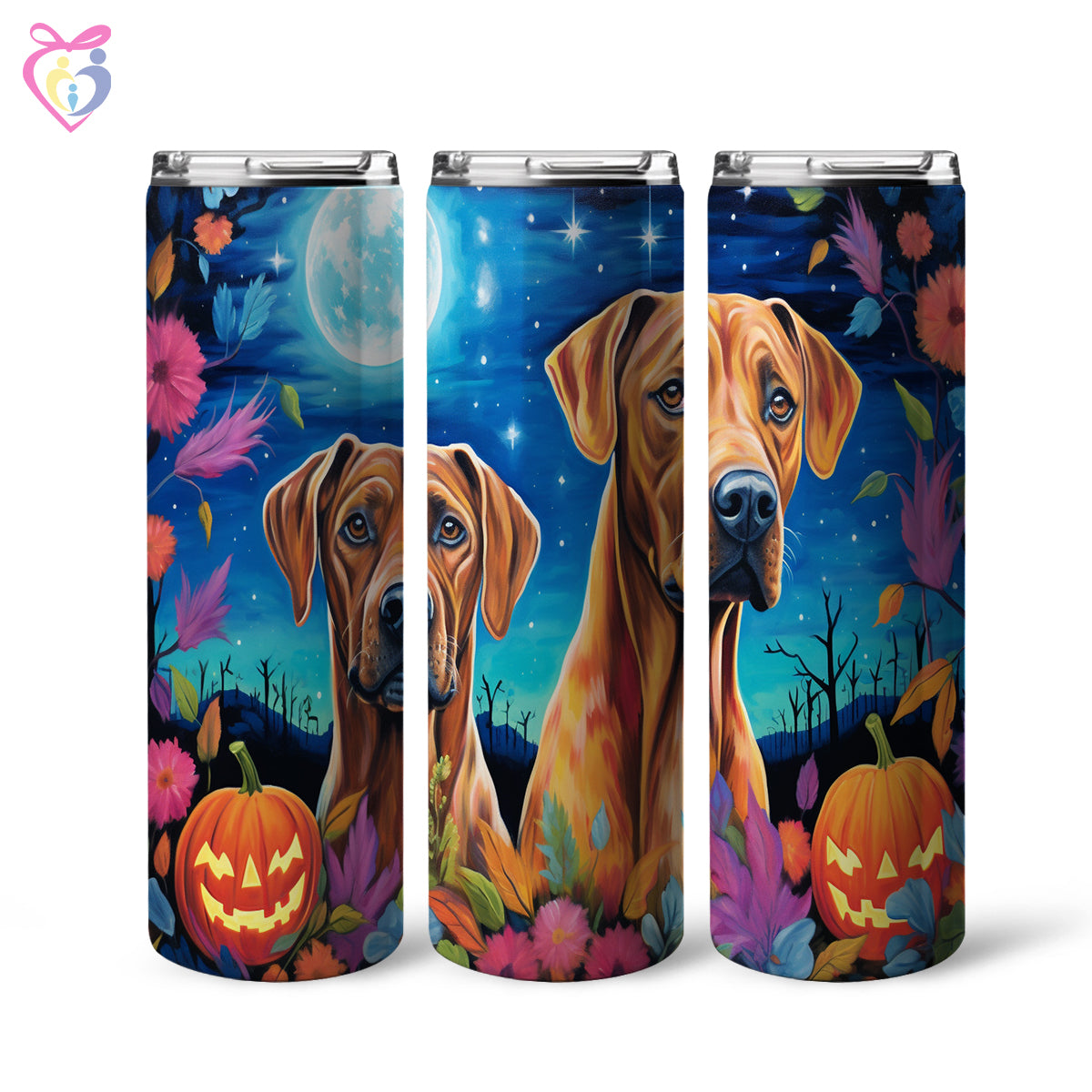 Rhodesian Ridgebacks Halloween With Pumpkin 20oz Skinny Tumbler, Holiday Skinny Tumbler, For Dog Lovers, Vibrant Tumbler, Trending Tumbler