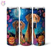 Thumbnail for Rhodesian Ridgebacks Halloween With Pumpkin 20oz Skinny Tumbler, Holiday Skinny Tumbler, For Dog Lovers, Vibrant Tumbler, Trending Tumbler