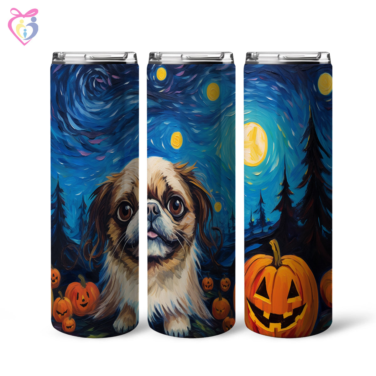 Pekingese Halloween With Pumpkin 20oz Skinny Tumbler, Holiday Skinny Tumbler, For Dog Lovers, Vibrant Tumbler, Trending Tumbler