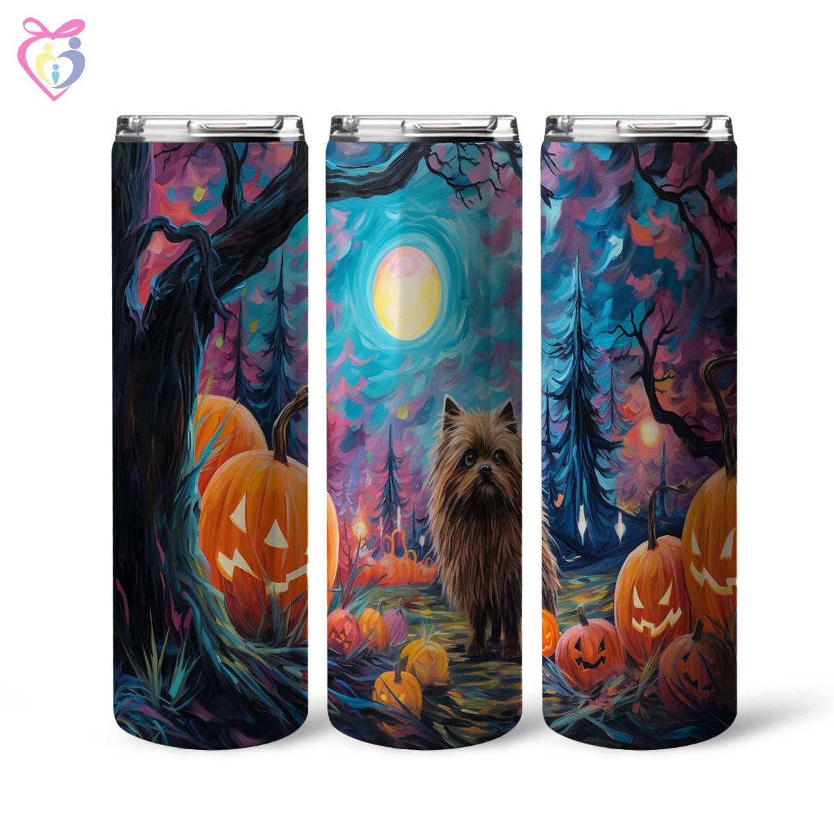 Keeshonden Halloween With Pumpkin 20oz Skinny Tumbler, Holiday Skinny Tumbler, For Dog Lovers, Vibrant Tumbler, Trending Tumbler