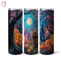 Thumbnail for Keeshonden Halloween With Pumpkin 20oz Skinny Tumbler, Holiday Skinny Tumbler, For Dog Lovers, Vibrant Tumbler, Trending Tumbler