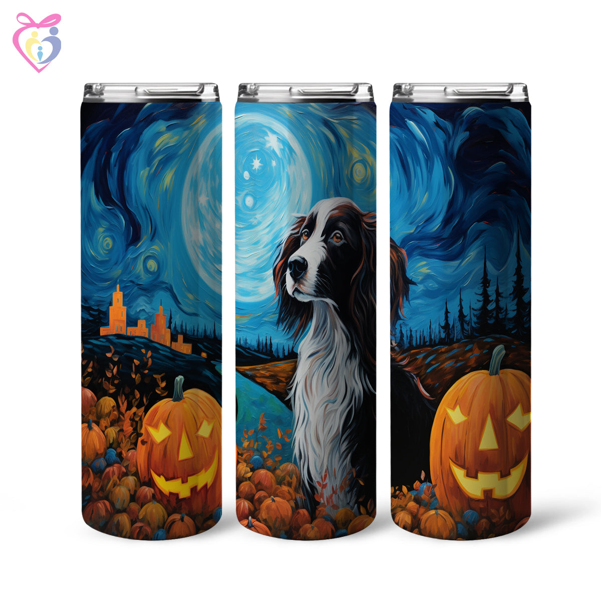 Irish Setters Halloween With Pumpkin 20oz Skinny Tumbler, Holiday Skinny Tumbler, For Dog Lovers, Vibrant Tumbler, Trending Tumbler