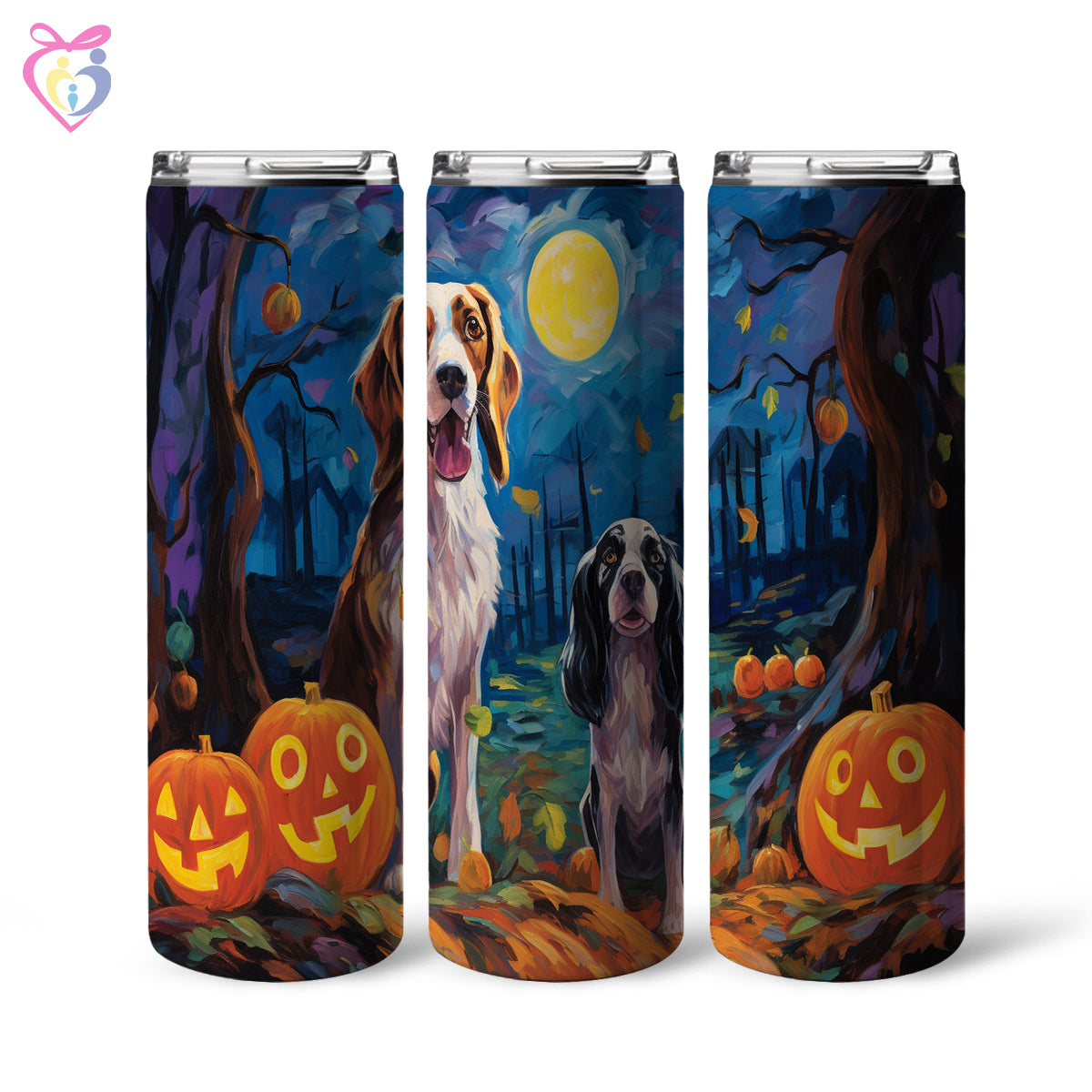 English Setters Halloween With Pumpkin 20oz Skinny Tumbler, Holiday Skinny Tumbler, For Dog Lovers, Vibrant Tumbler, Trending Tumbler