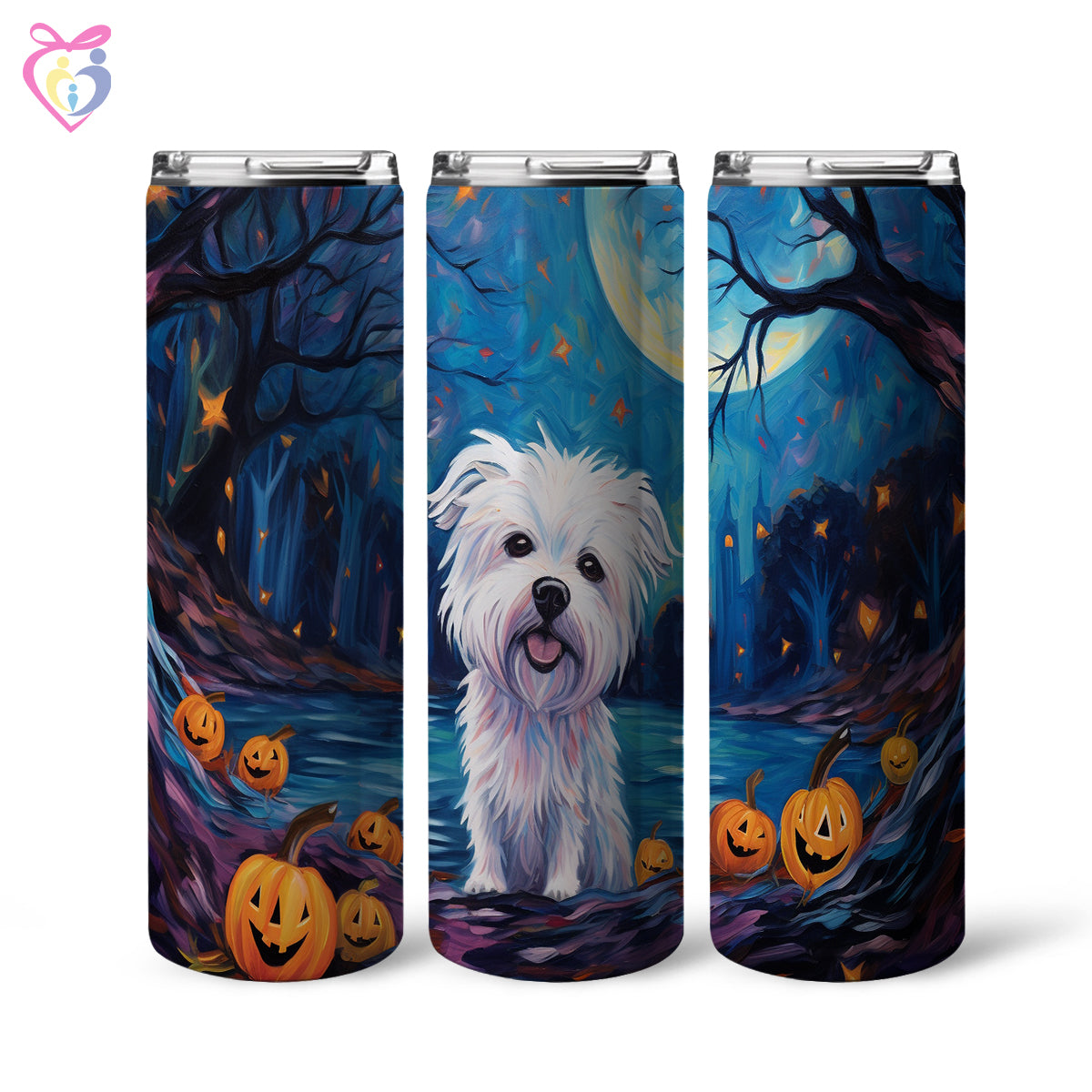 Maltese Halloween With Pumpkin 20oz Skinny Tumbler, Holiday Skinny Tumbler, For Dog Lovers, Vibrant Tumbler, Trending Tumbler