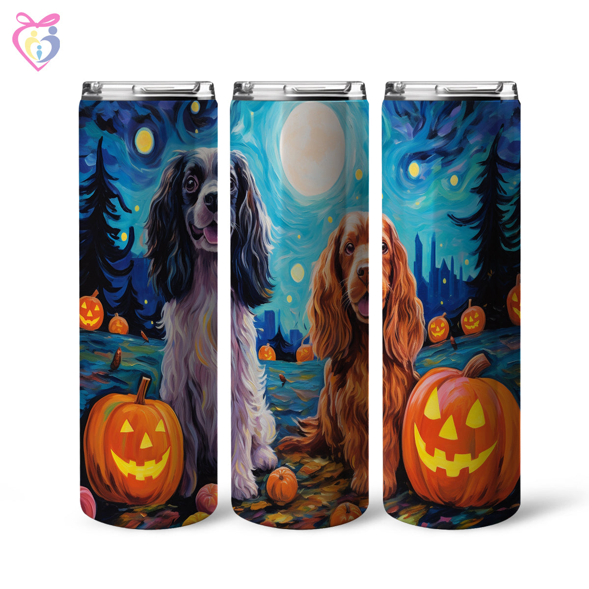 Cocker Spaniels Halloween With Pumpkin 20oz Skinny Tumbler, Holiday Skinny Tumbler, For Dog Lovers, Vibrant Tumbler, Trending Tumbler