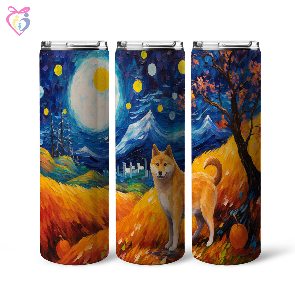 Shiba Inu Halloween With Pumpkin 20oz Skinny Tumbler, Holiday Skinny Tumbler, For Dog Lovers, Vibrant Tumbler, Trending Tumbler