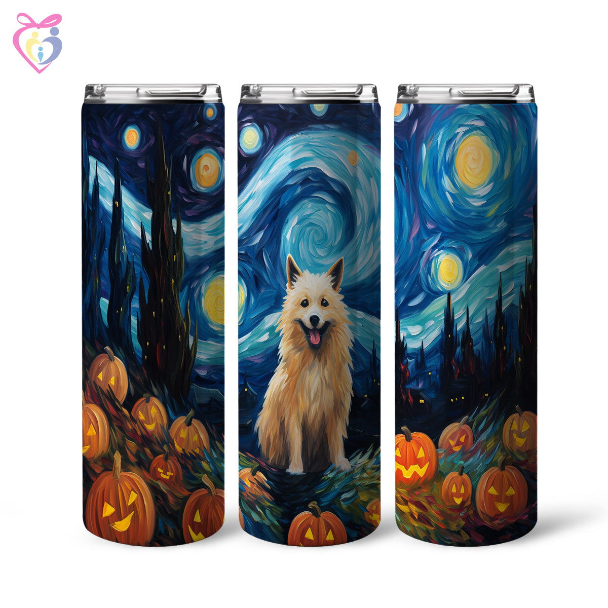 Norwegian Elkhounds Halloween With Pumpkin 20oz Skinny Tumbler, Holiday Skinny Tumbler, For Dog Lovers, Vibrant Tumbler, Trending Tumbler