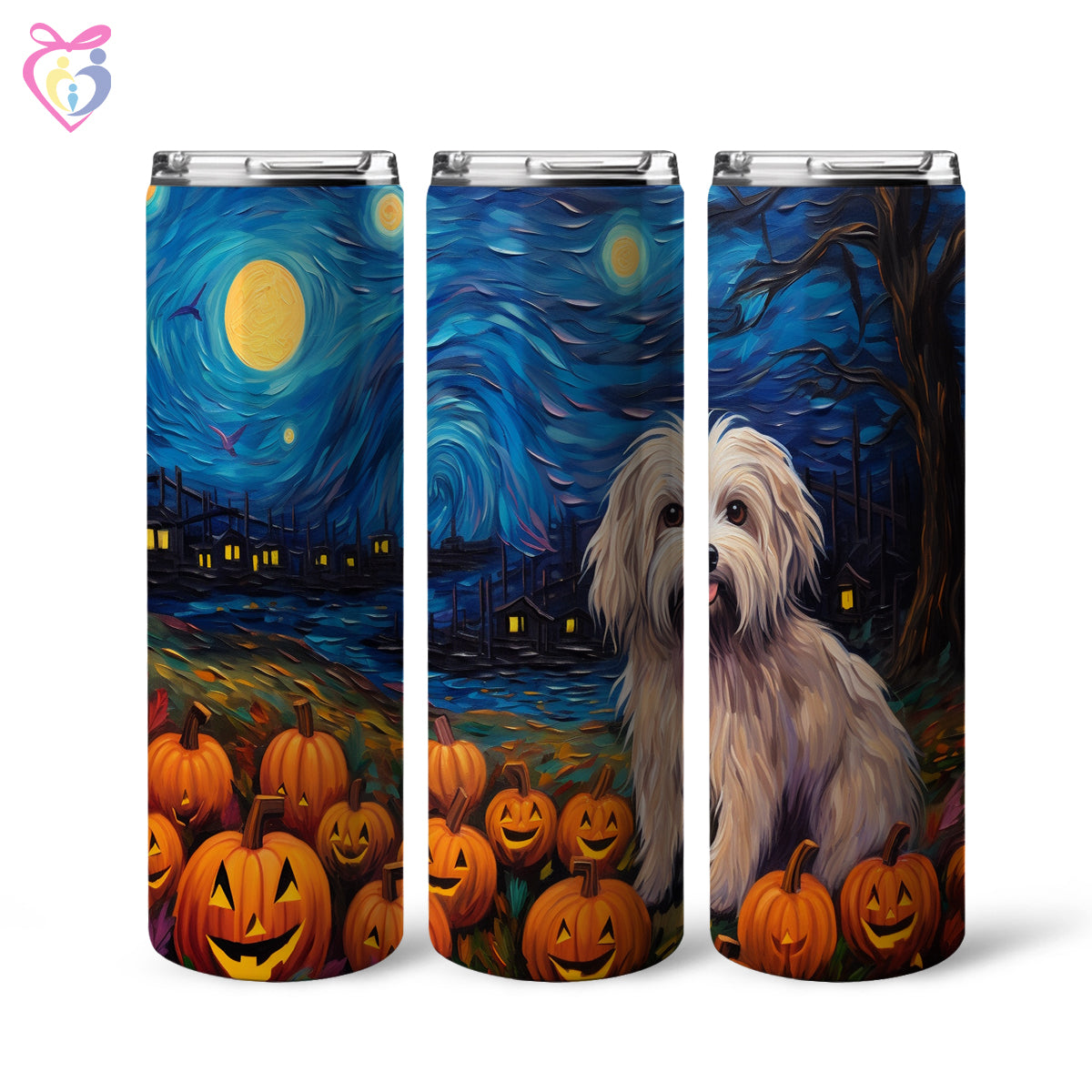 Havanese Halloween With Pumpkin 20oz Skinny Tumbler, Holiday Skinny Tumbler, For Dog Lovers, Vibrant Tumbler, Trending Tumbler