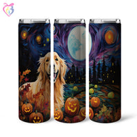 Thumbnail for Golden Retrievers Halloween With Pumpkin 20oz Skinny Tumbler, Holiday Skinny Tumbler, For Dog Lovers, Vibrant Tumbler, Trending Tumbler