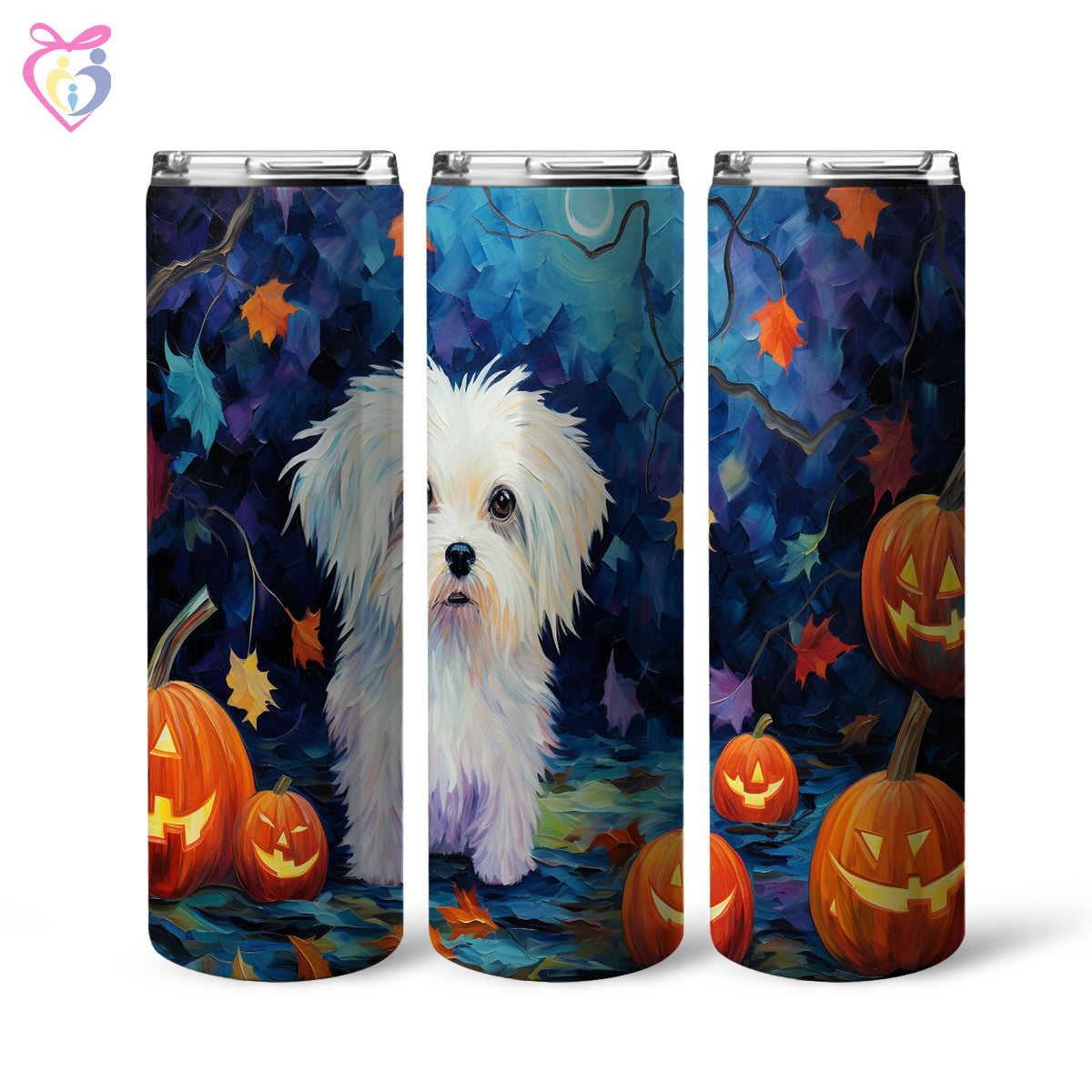 Maltese Halloween With Pumpkin 20oz Skinny Tumbler, Holiday Skinny Tumbler, For Dog Lovers, Vibrant Tumbler, Trending Tumbler