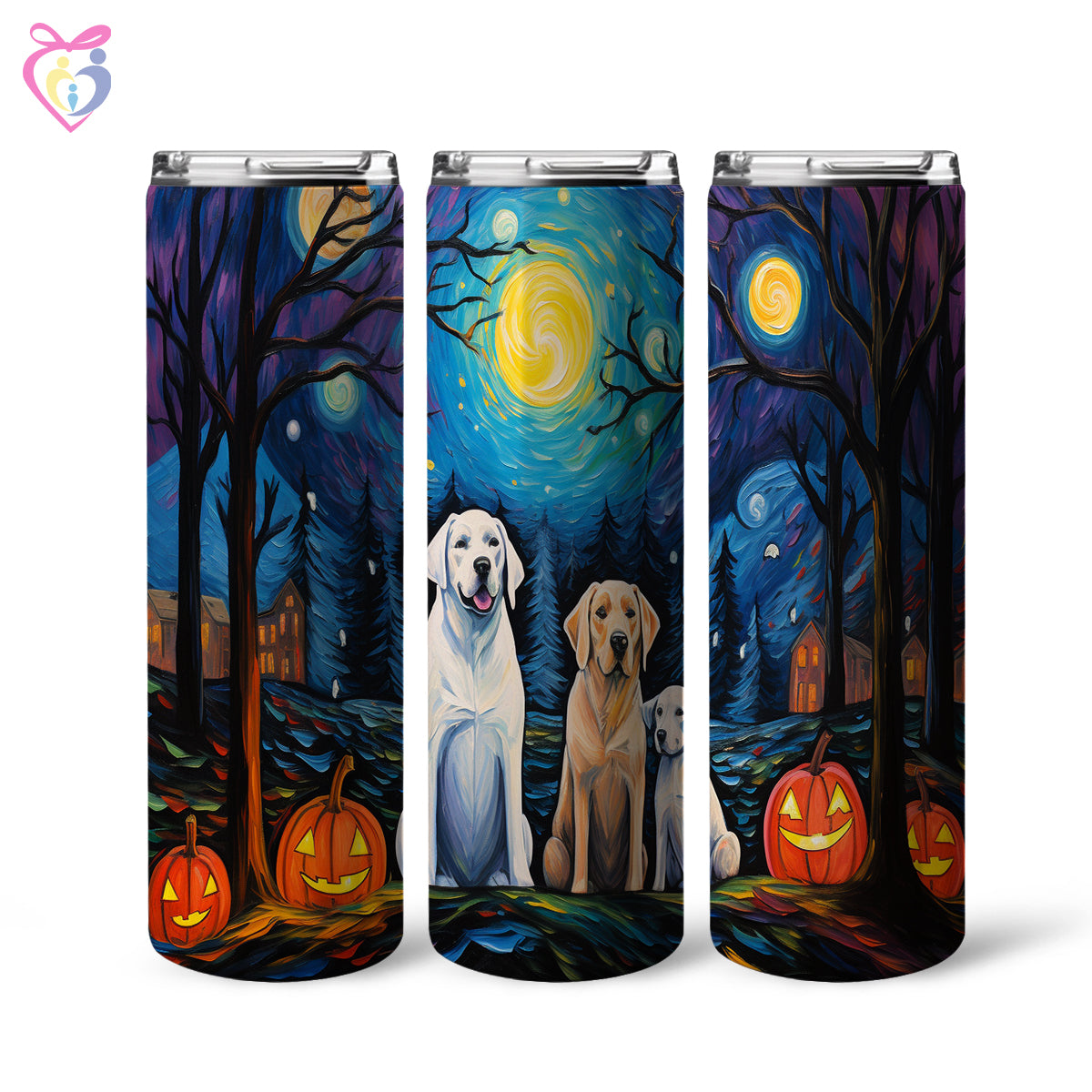 Labrador Retrievers Halloween With Pumpkin 20oz Skinny Tumbler, Holiday Skinny Tumbler, For Dog Lovers, Vibrant Tumbler, Trending Tumbler