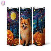 Thumbnail for Pomeranians Halloween With Pumpkin 20oz Skinny Tumbler, Holiday Skinny Tumbler, For Dog Lovers, Vibrant Tumbler, Trending Tumbler