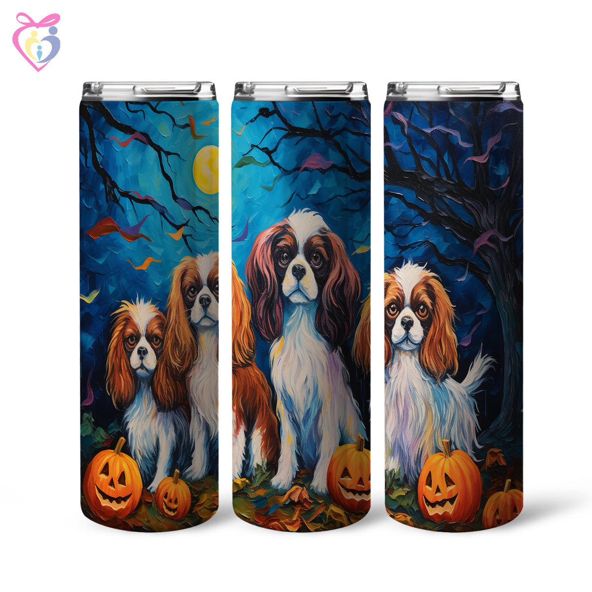 Cavalier King Charles Spaniels Halloween With Pumpkin 20oz Skinny Tumbler, Holiday Skinny Tumbler, For Dog Lovers, Vibrant Tumbler, Trending Tumbler