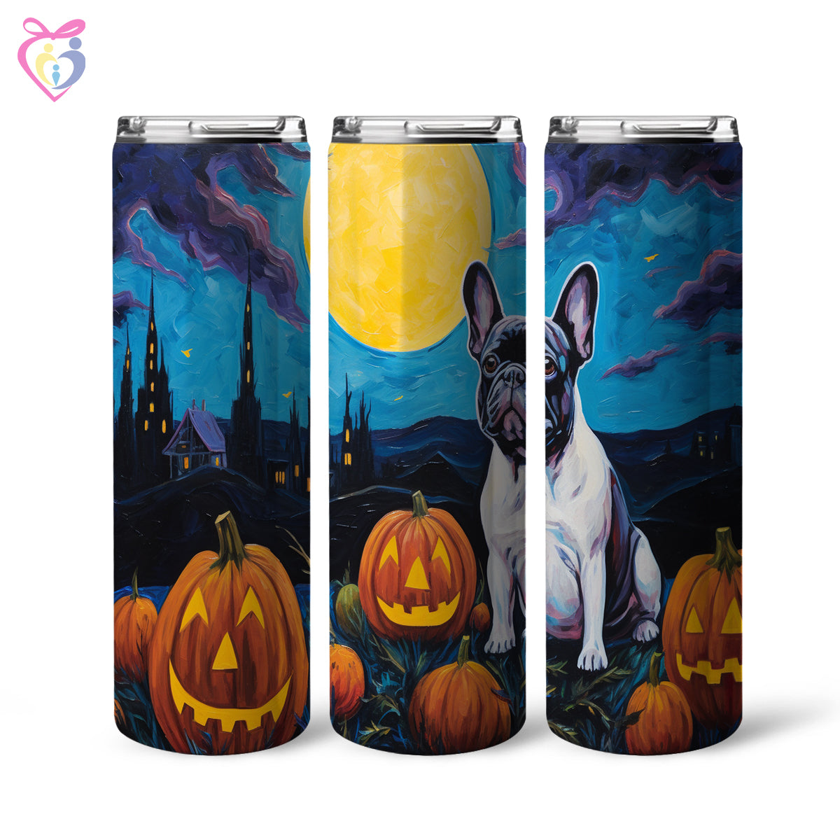 French Bulldog Halloween With Pumpkin 20oz Skinny Tumbler, Holiday Skinny Tumbler, For Dog Lovers, Vibrant Tumbler, Trending Tumbler