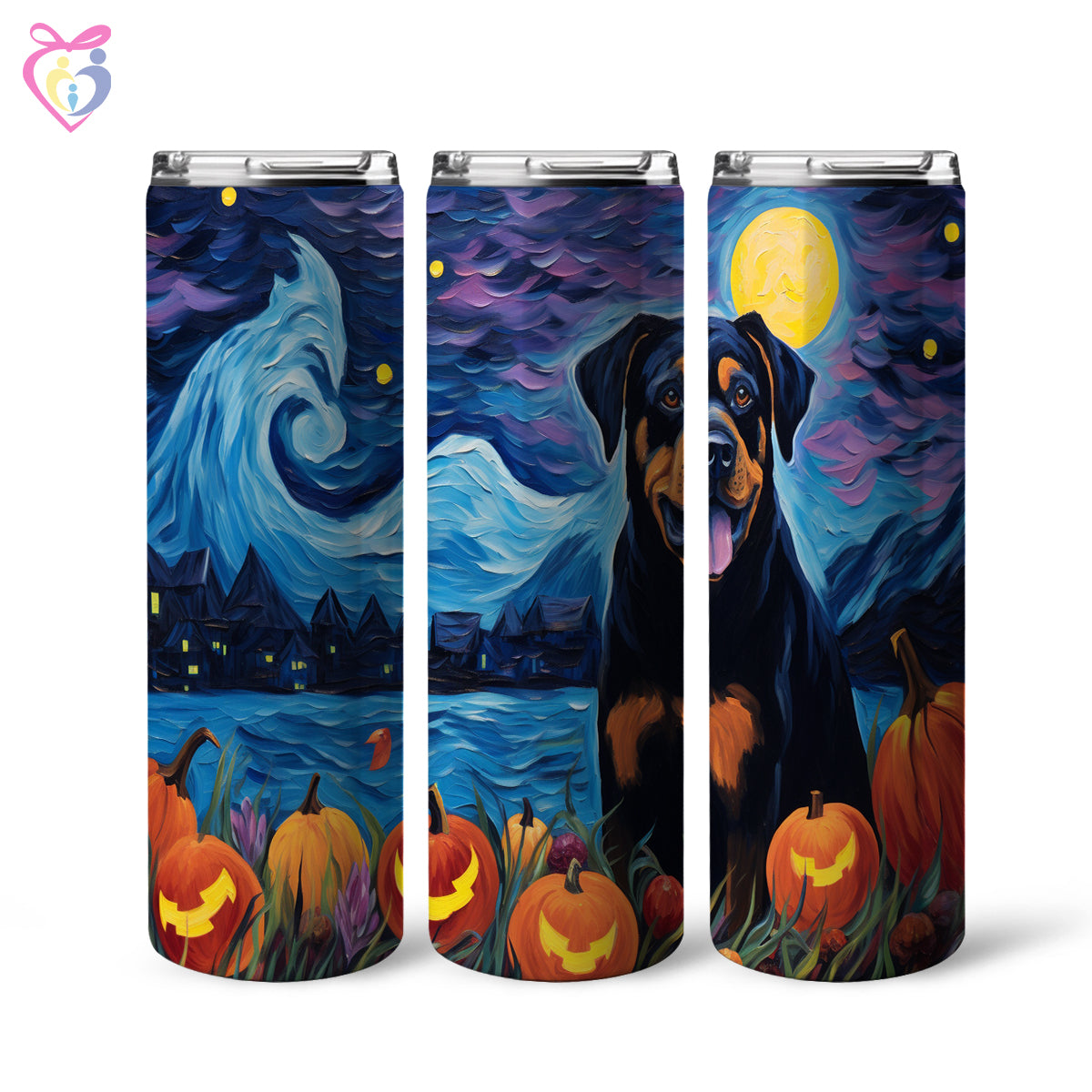 Rottweiler Halloween With Pumpkin 20oz Skinny Tumbler, Holiday Skinny Tumbler, For Dog Lovers, Vibrant Tumbler, Trending Tumbler