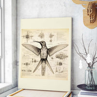 Thumbnail for Drawings Hummingbirds 05 Da Vinci Style Vintage Framed Canvas Prints Wall Art Hanging Home Decor