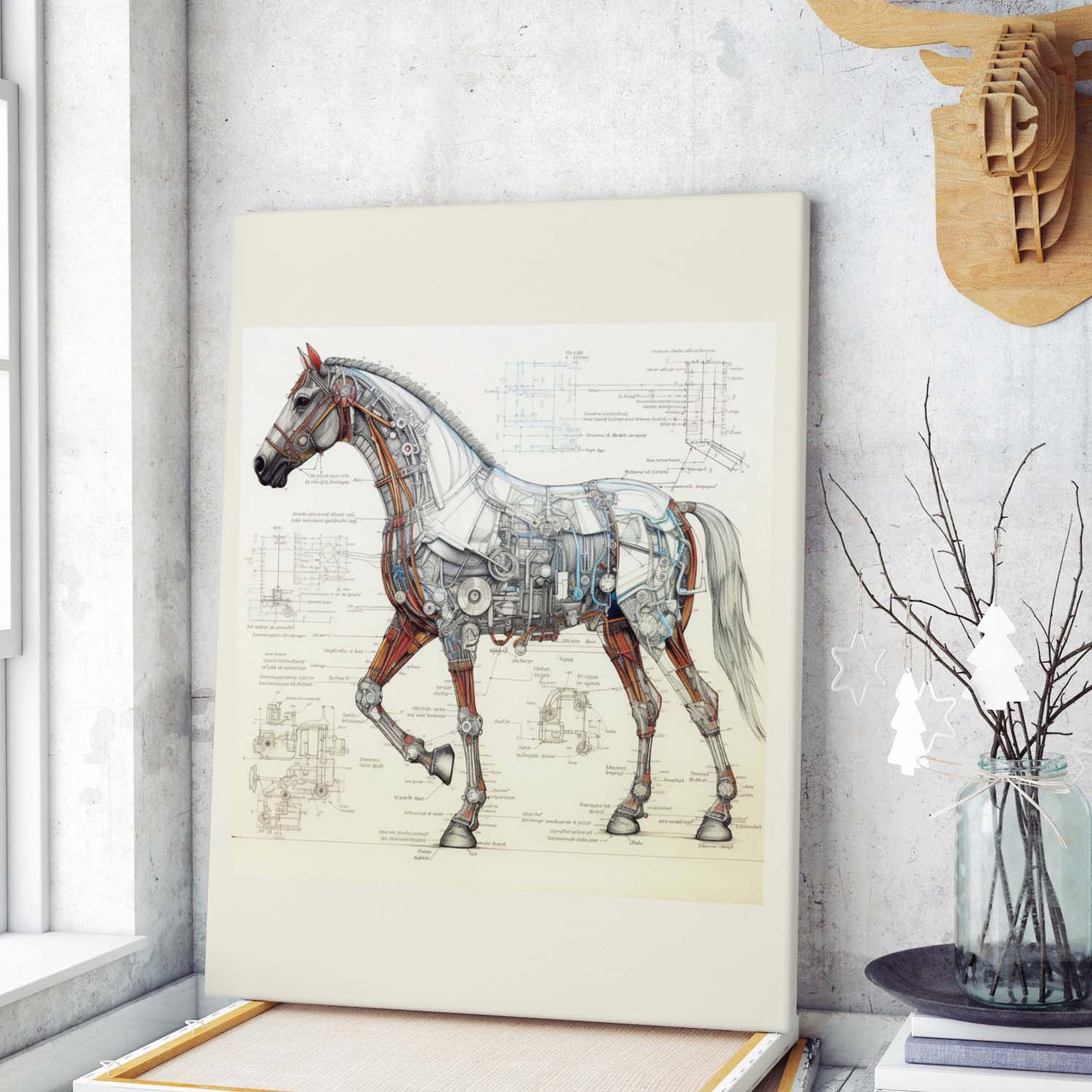 Drawings Horse Da Vinci Style Vintage Framed Canvas Prints Wall Art Hanging Home Decor