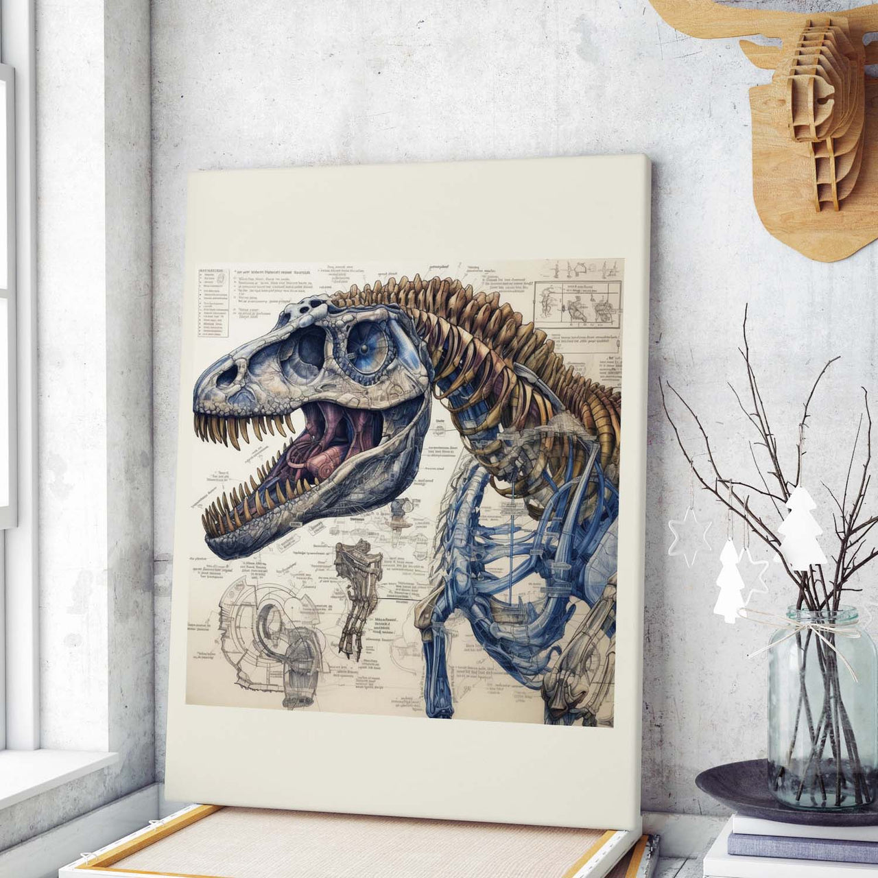 Drawings Dinosaurus Da Vinci Style Vintage Framed Canvas Prints Wall Art Hanging Home Decor