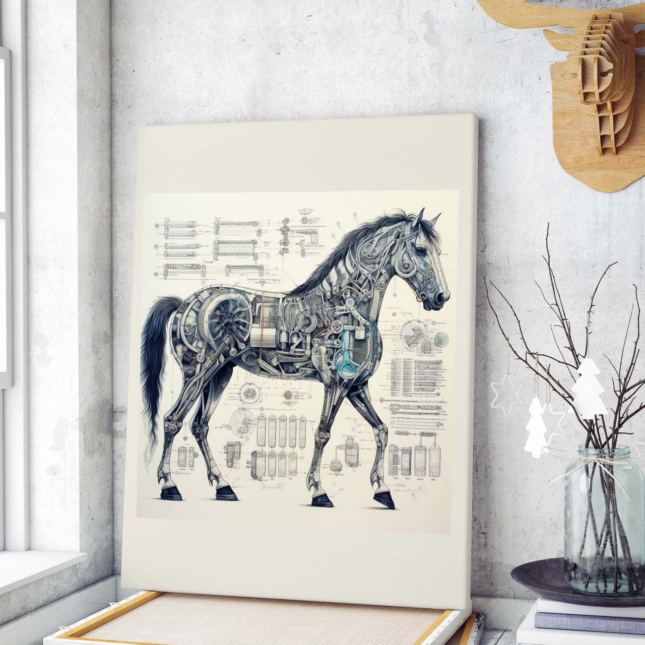 Drawings Horse 02 Da Vinci Style Vintage Framed Canvas Prints Wall Art Hanging Home Decor