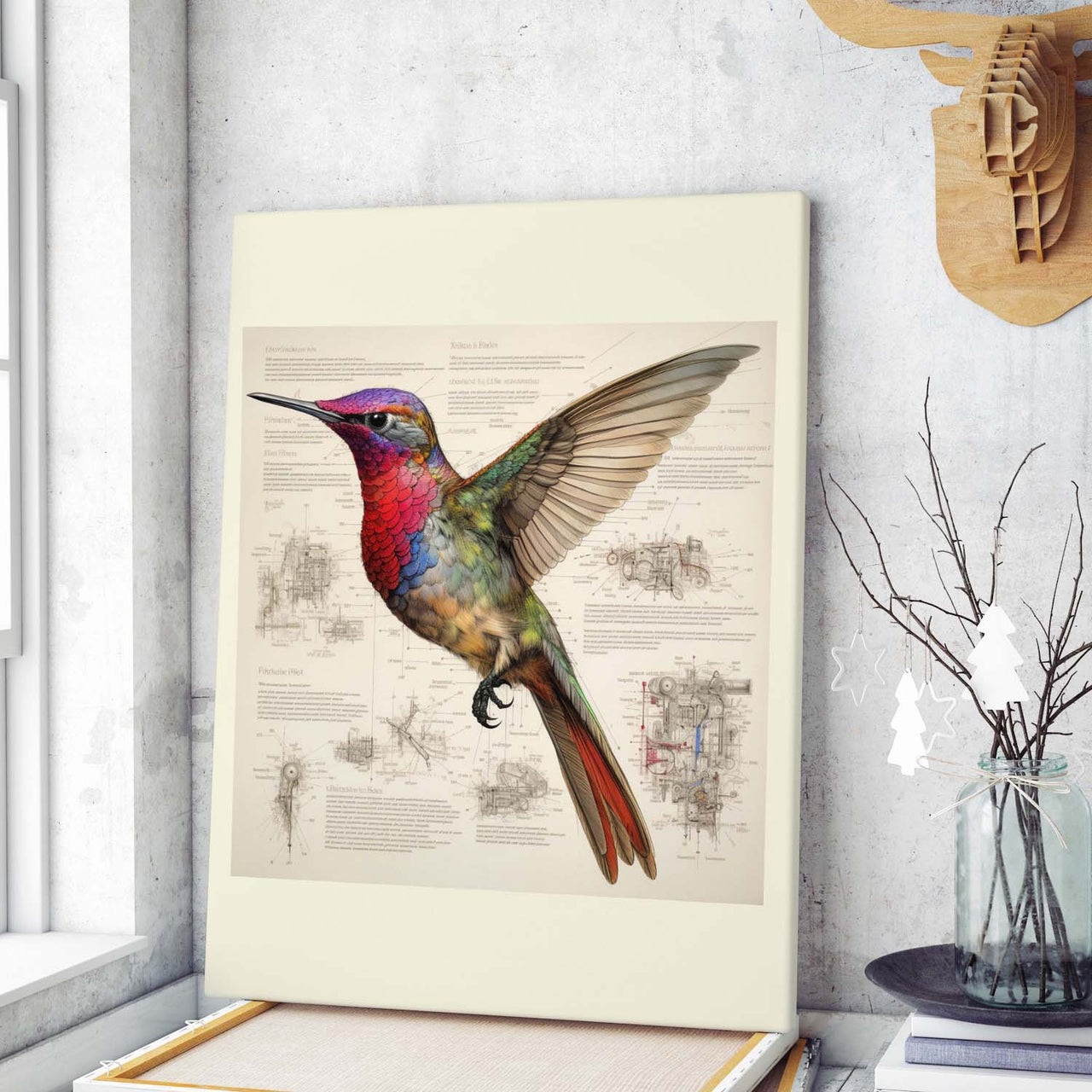 Drawings Hummingbirds 07 Da Vinci Style Vintage Framed Canvas Prints Wall Art Hanging Home Decor