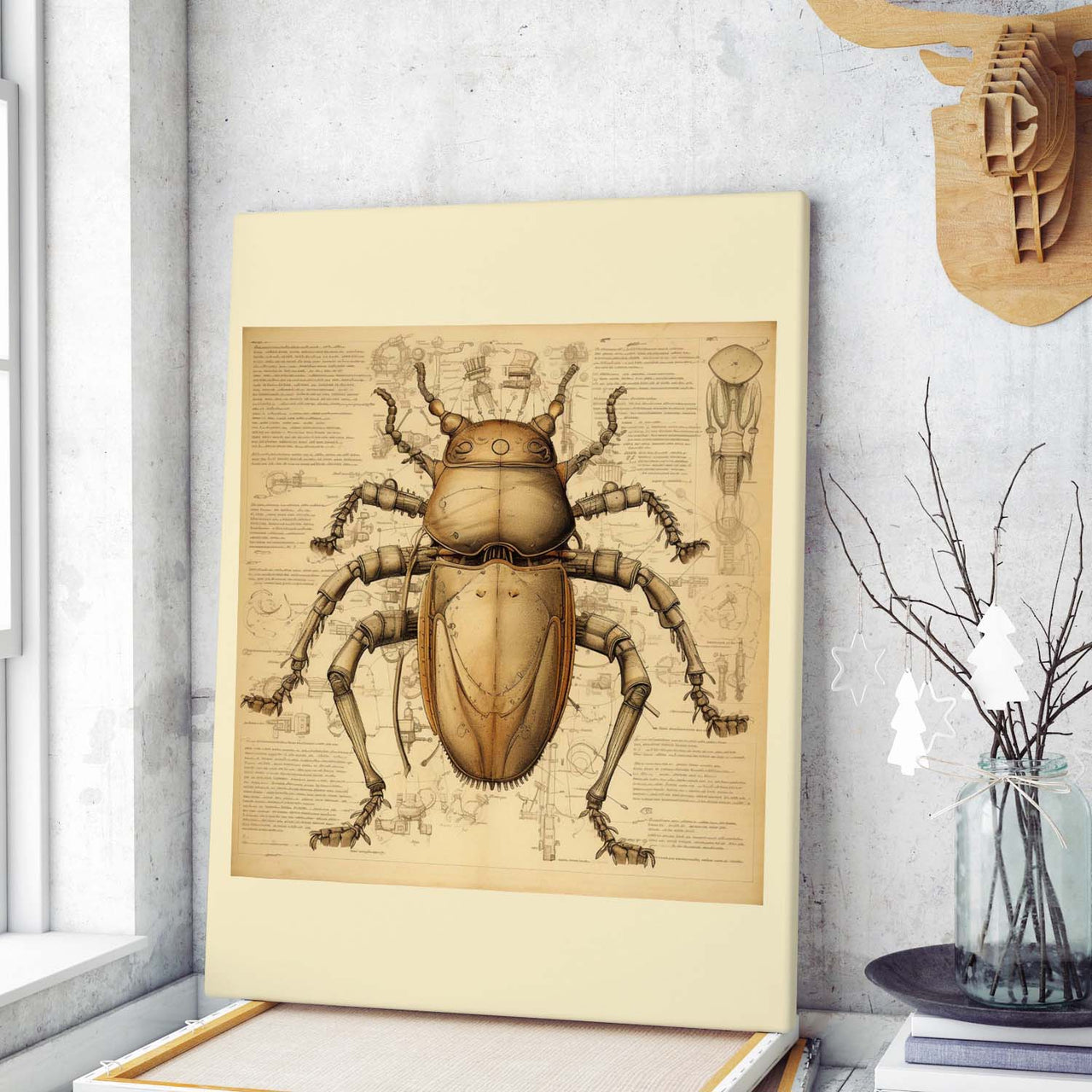 Drawings Beetle 02 Da Vinci Style Vintage Framed Canvas Prints Wall Art Hanging Home Decor