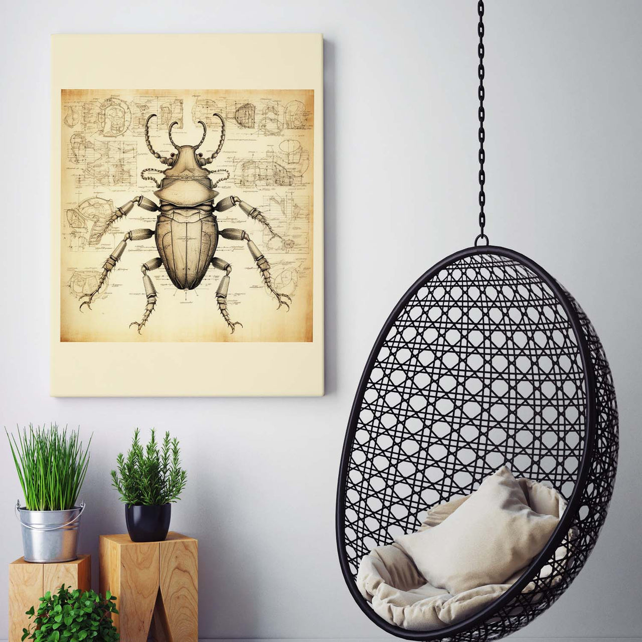 Drawings Beetle Da Vinci Style Vintage Framed Canvas Prints Wall Art Hanging Home Decor