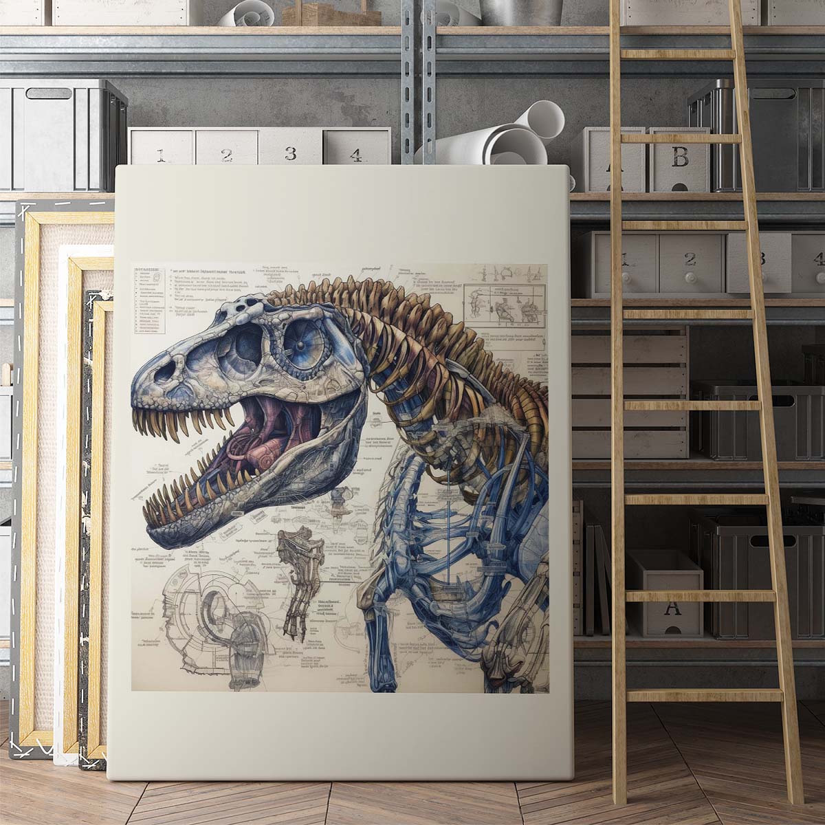 Drawings Dinosaurus Da Vinci Style Vintage Framed Canvas Prints Wall Art Hanging Home Decor