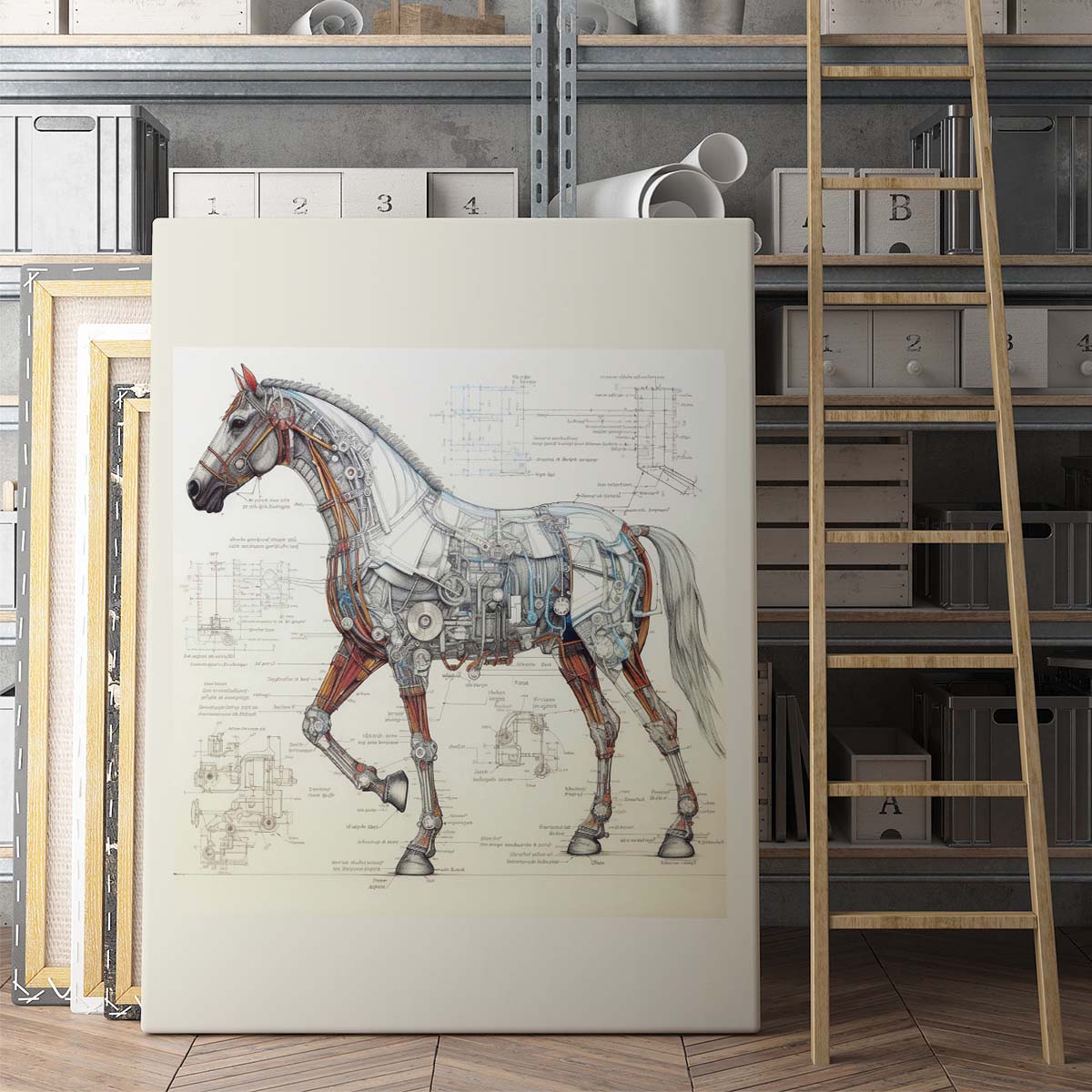 Drawings Horse Da Vinci Style Vintage Framed Canvas Prints Wall Art Hanging Home Decor