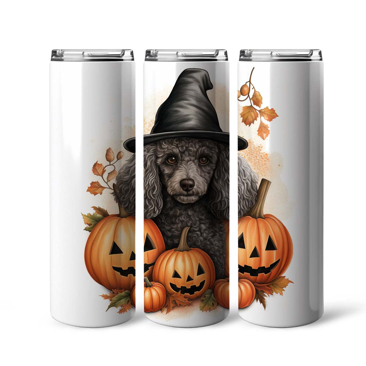 Halloween Poodle Sitting In Hall 20oz Skinny Tumbler, Poodle Tumbler, Pets Dog Lover, Dog Mom Dog Dad, Vibrant Tumbler, Trending Tumbler