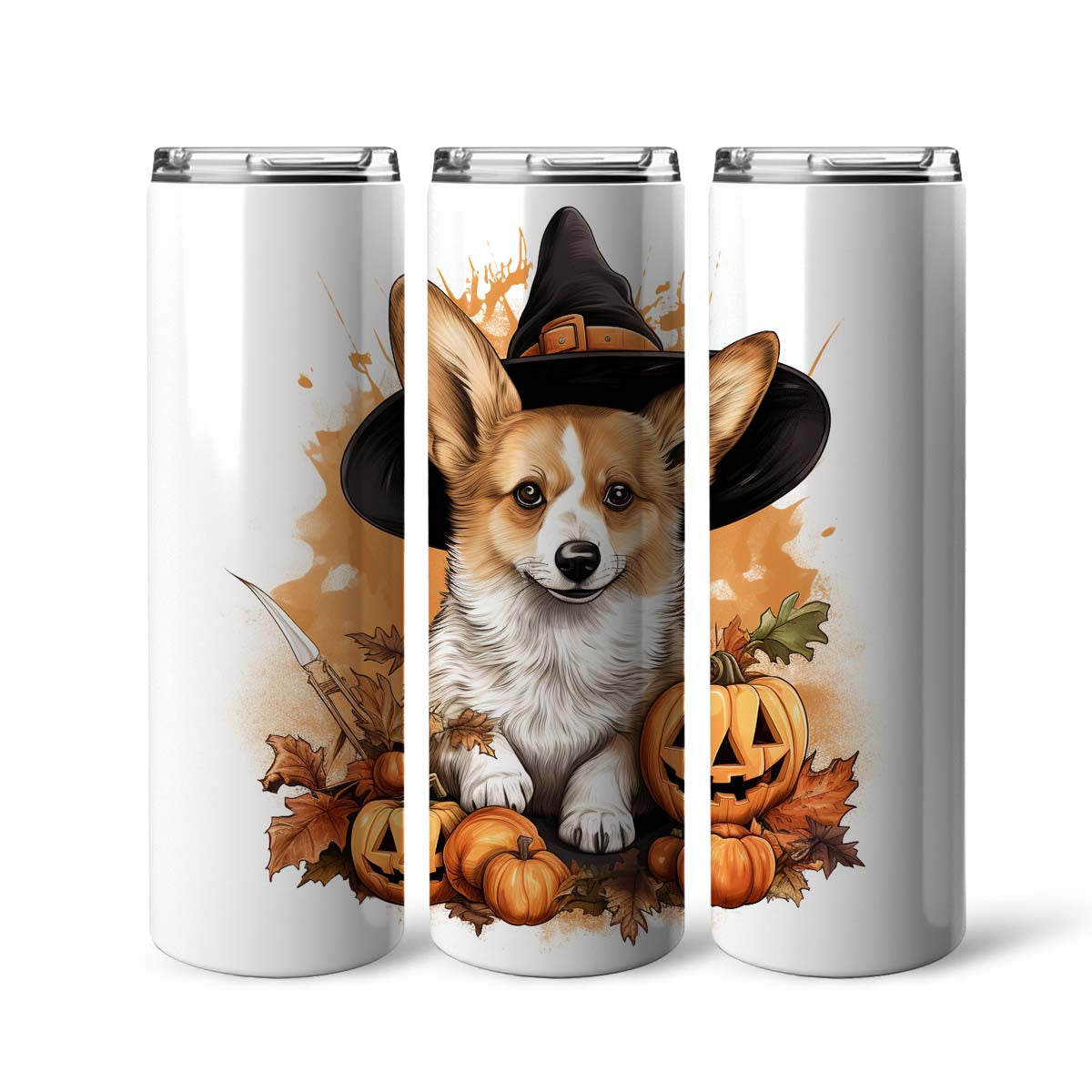 Funny Pembroke Welsh Corgi Halloween 20oz Skinny Tumbler, Pembroke Welsh Corgi Tumbler, Pets Dog Lover, Dog Mom Dog Dad, Vibrant Tumbler, Trending Tumbler