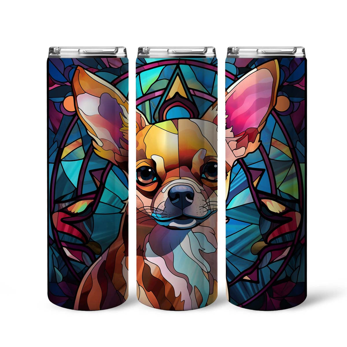 Chihuahua In Stained Glass 20oz Skinny Tumbler, Chihuahua Tumbler, Pets Dog Lover, Dog Mom Dog Dad, Vibrant Tumbler, Trending Tumbler