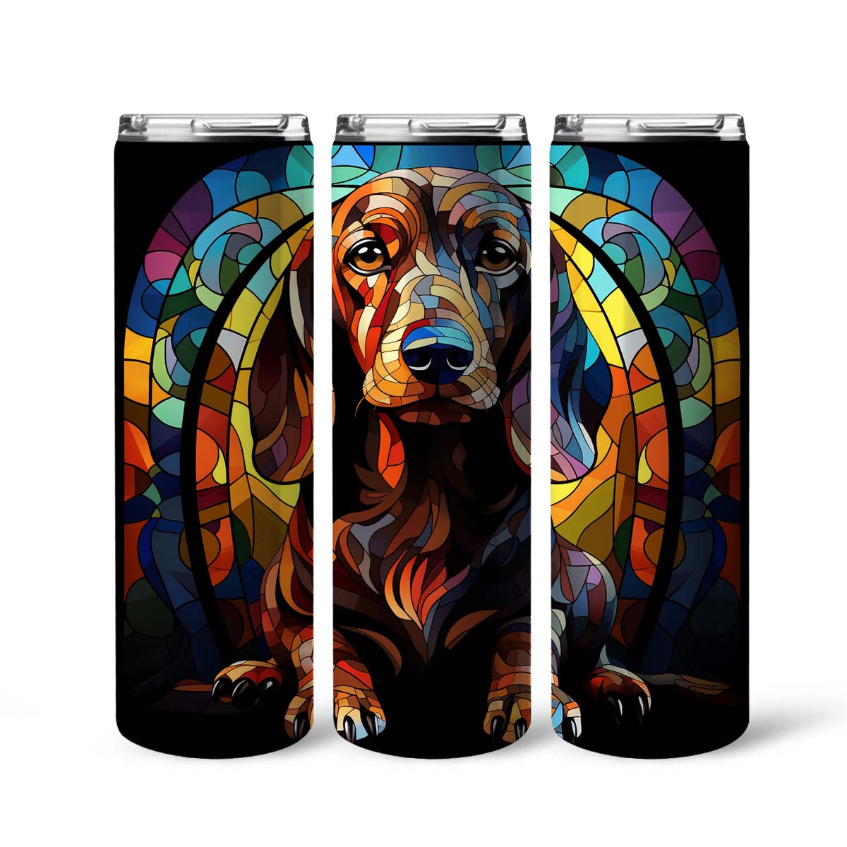 Dachshund In Stained Glass 20oz Skinny Tumbler, Dachshund Tumbler, Pets Dog Lover, Dog Mom Dog Dad, Vibrant Tumbler, Trending Tumbler