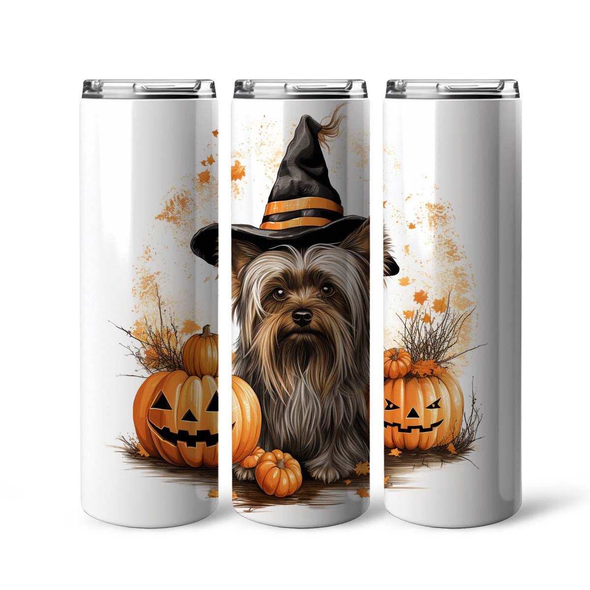 Happy Halloween Yorkshire Terrier With Pumpkin 20oz Skinny Tumbler, Cute Yorkshire Terrier Tumbler, Pets Dog Lover, Dog Mom Dog Dad, Vibrant Tumbler, Trending Tumbler