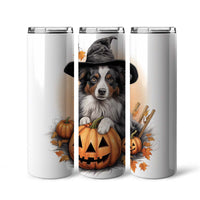 Thumbnail for Happy Halloween Australian Shepherd With Pumpkin 20oz Skinny Tumbler, Australian Shepherd Tumbler, Pets Dog Lover, Dog Mom Dog Dad, Vibrant Tumbler, Trending Tumbler