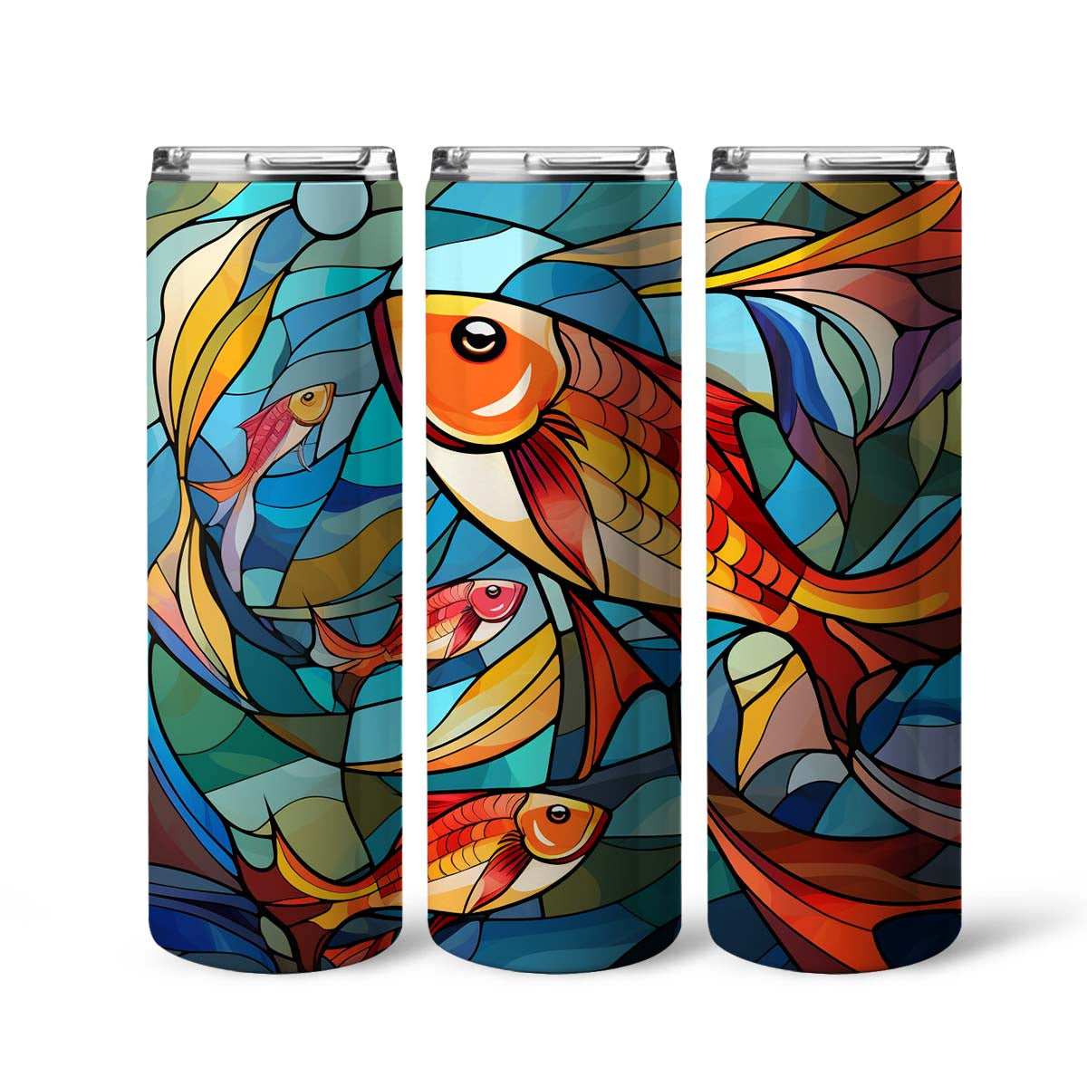 Fish In Stained Glass 20oz Skinny Tumbler, Fish Lover, Colorful Tumbler, Vibrant Tumbler, Trending Tumbler