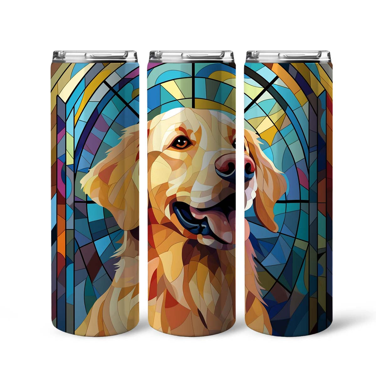 Golden Retriever In Stained Glass 20oz Skinny Tumbler, Golden Retriever Tumbler, Pets Dog Lover, Dog Mom Dog Dad, Vibrant Tumbler, Trending Tumbler