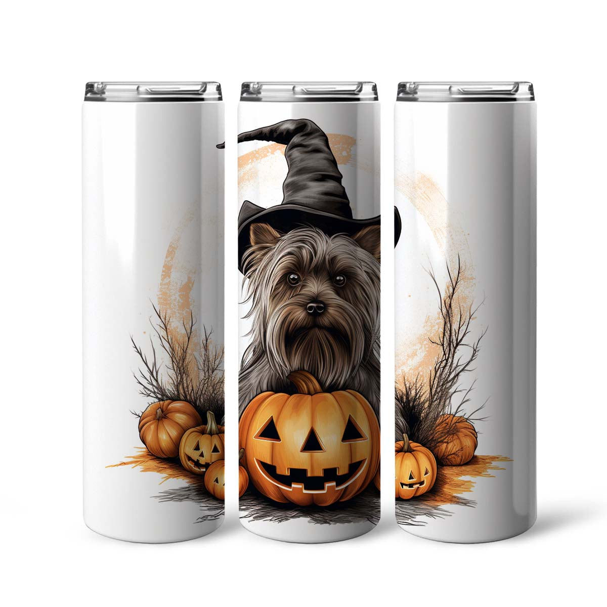 Happy Halloween Yorkshire Terrier With Pumpkin 20oz Skinny Tumbler, Cute Yorkshire Terrier Tumbler, Pets Dog Lover, Dog Mom Dog Dad, Vibrant Tumbler, Trending Tumbler