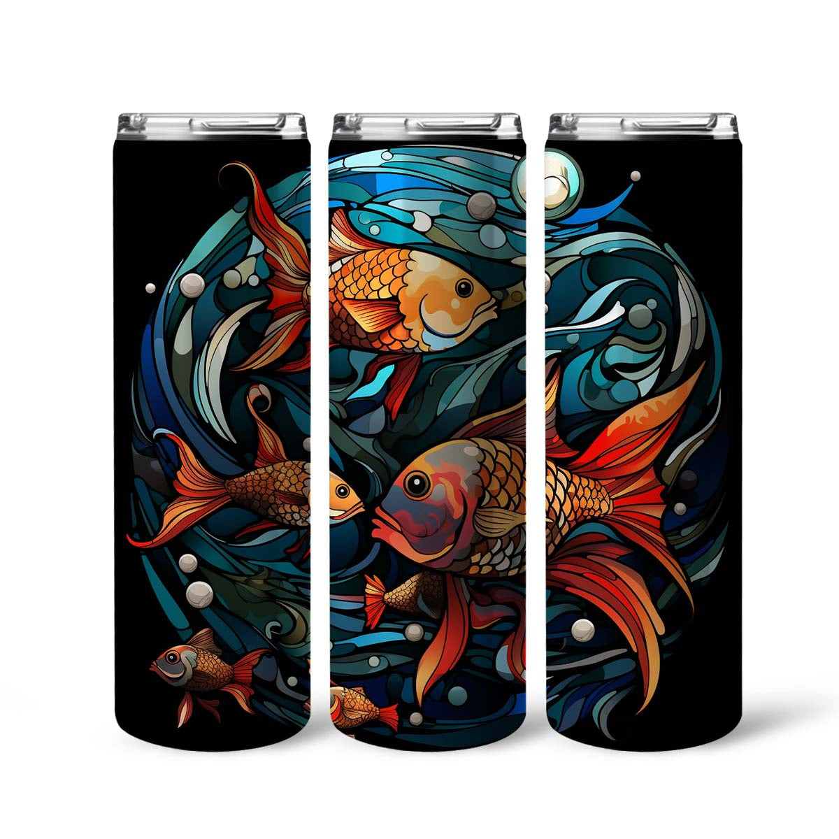 Fish In Stained Glass 20oz Skinny Tumbler, Fish Lover, Colorful Tumbler, Vibrant Tumbler, Trending Tumbler