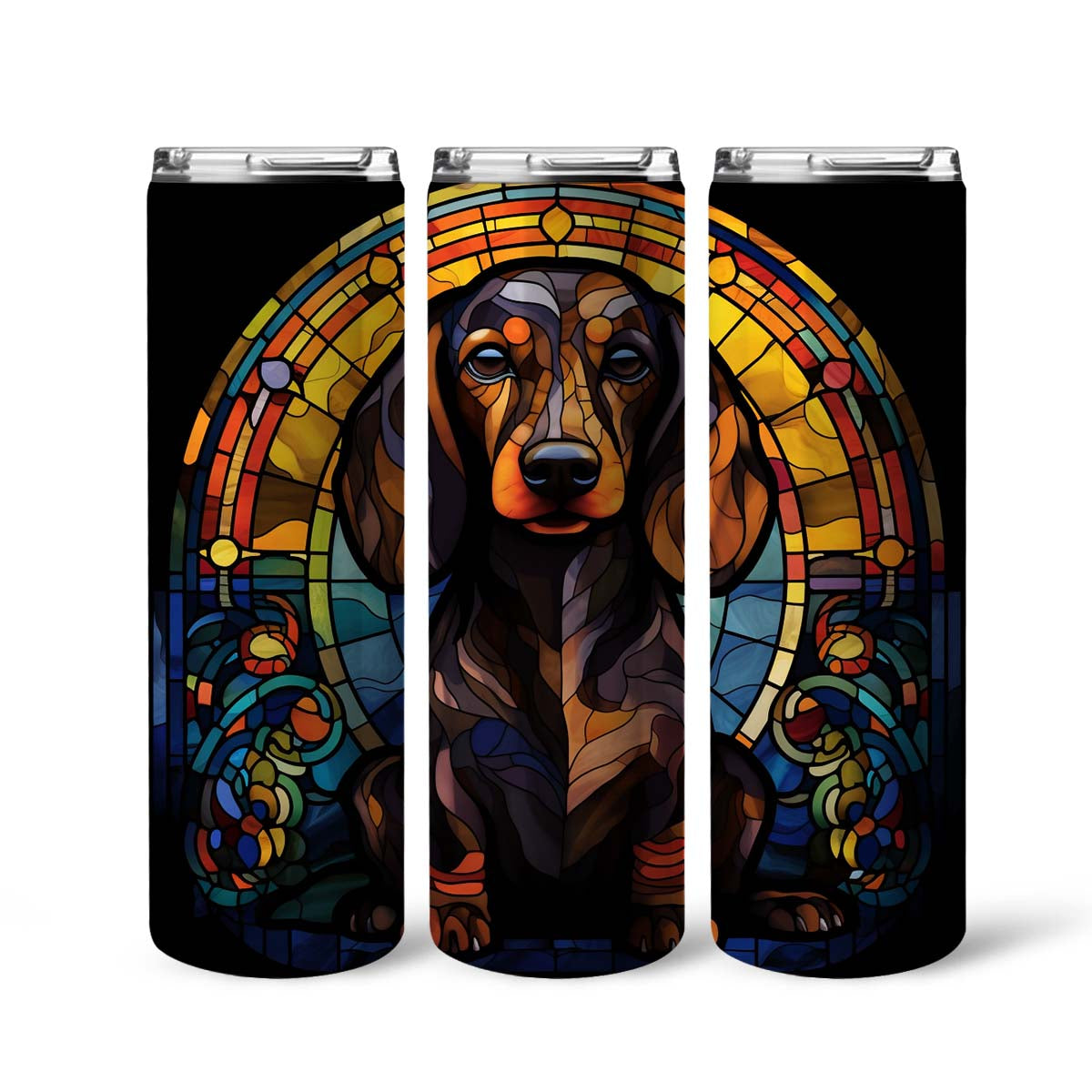 Dachshund In Stained Glass 20oz Skinny Tumbler, Dachshund Tumbler, Pets Dog Lover, Dog Mom Dog Dad, Vibrant Tumbler, Trending Tumbler