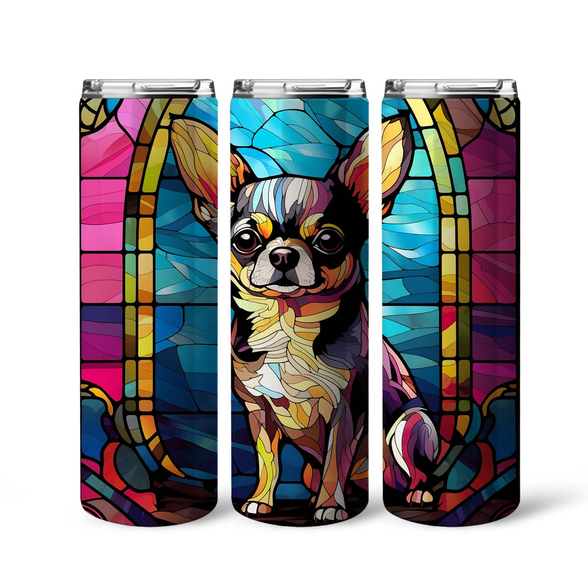 Chihuahua In Stained Glass 20oz Skinny Tumbler, Chihuahua Tumbler, Pets Dog Lover, Dog Mom Dog Dad, Vibrant Tumbler, Trending Tumbler