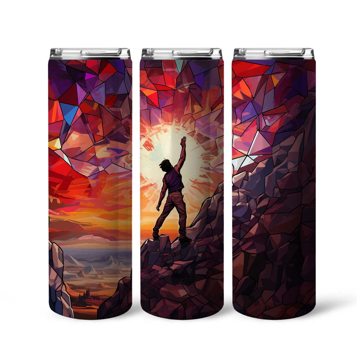 Rock Climbing In Stained Glass 20oz Skinny Tumbler, Outdoors Tumbler, Mountain Climber, Vibrant Tumbler, Trending Tumbler