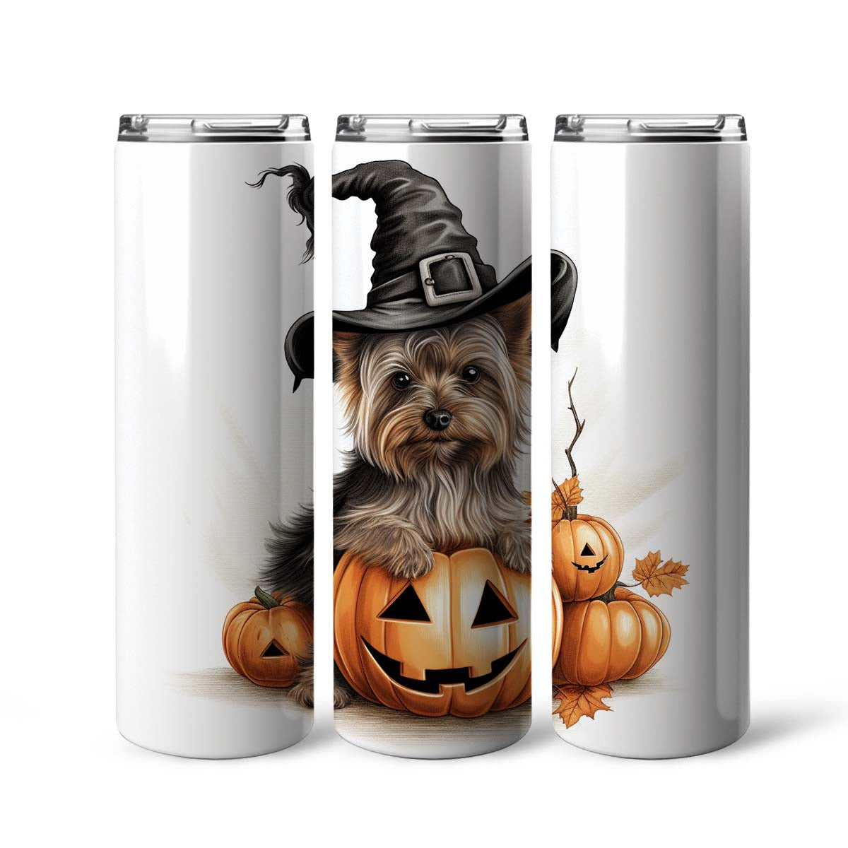 Happy Halloween Yorkshire Terrier With Pumpkin 20oz Skinny Tumbler, Cute Yorkshire Terrier Tumbler, Pets Dog Lover, Dog Mom Dog Dad, Vibrant Tumbler, Trending Tumbler