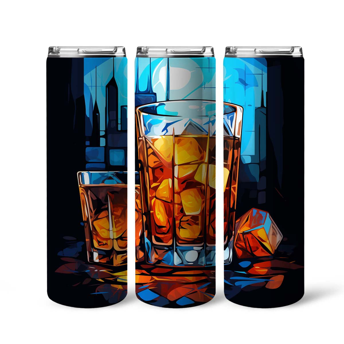 Premium Watercolor Whiskey In Stained Glass 20oz Skinny Tumbler, Whiskey Lover, Alcohol Tumbler, Vibrant Tumbler, Trending Tumbler