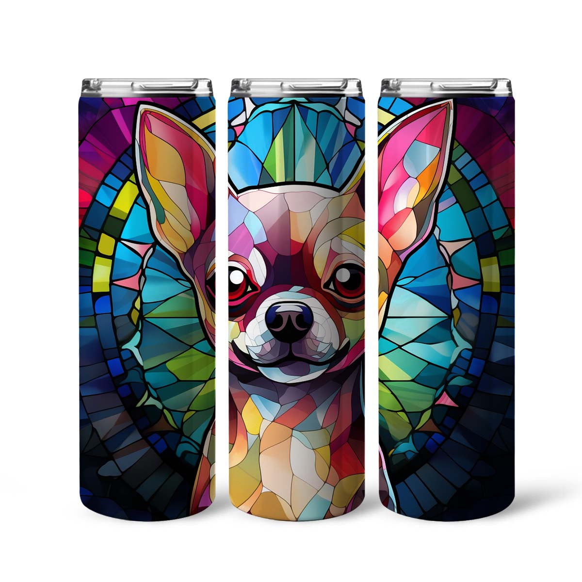 Chihuahua In Stained Glass 20oz Skinny Tumbler, Chihuahua Tumbler, Pets Dog Lover, Dog Mom Dog Dad, Vibrant Tumbler, Trending Tumbler