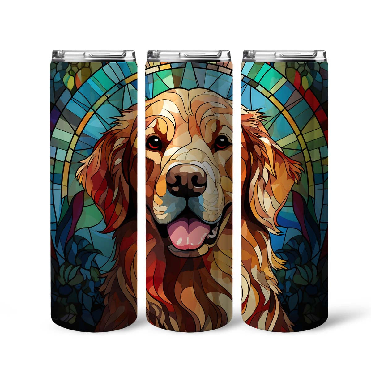 Golden Retriever In Stained Glass 20oz Skinny Tumbler, Golden Retriever Tumbler, Pets Dog Lover, Dog Mom Dog Dad, Vibrant Tumbler, Trending Tumbler