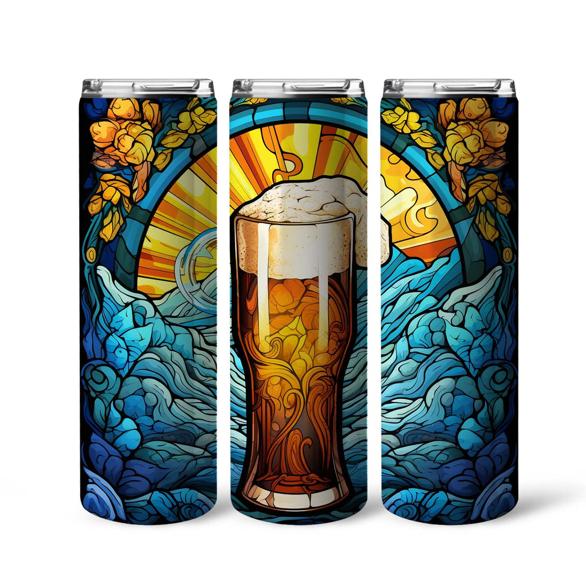 Mysterious Beer In Stained Glass 20oz Skinny Tumbler, Beer Lover, Alcohol Tumbler, Vibrant Tumbler, Trending Tumbler