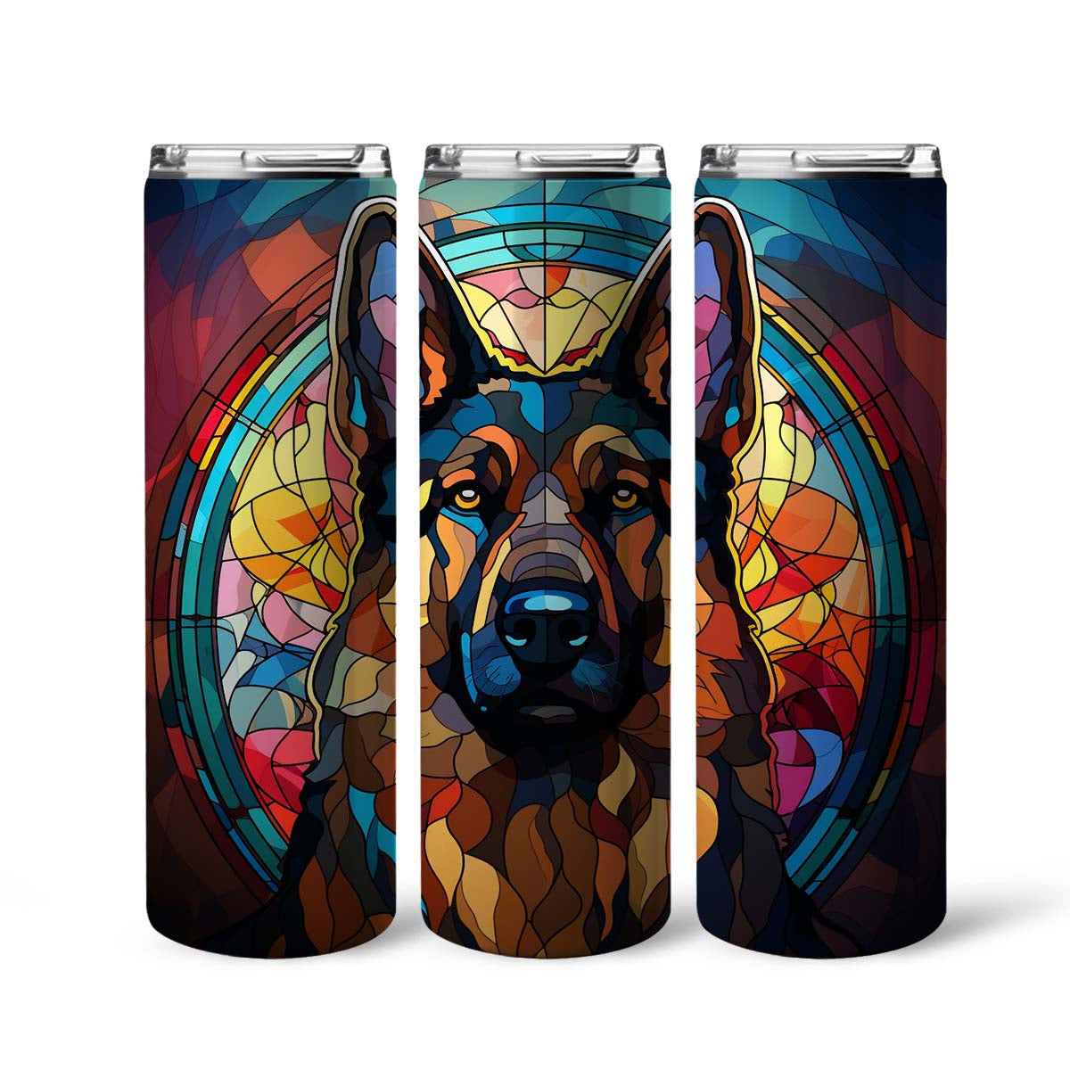 German Shepherd In Stained Glass 20oz Skinny Tumbler, German Shepherd Tumbler, Pets Dog Lover, Dog Mom Dog Dad, Vibrant Tumbler, Trending Tumbler