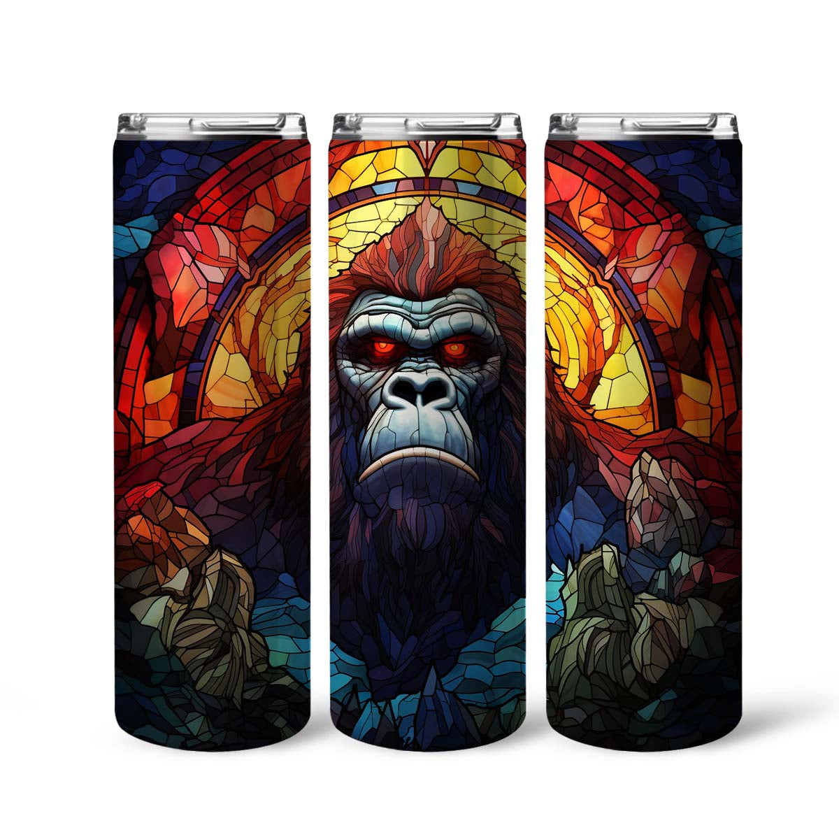 Bigfoot In Stained Glass 20oz Skinny Tumbler, Sasquatch Lover's, Outdoors Tumbler, Vibrant Tumbler, Trending Tumbler