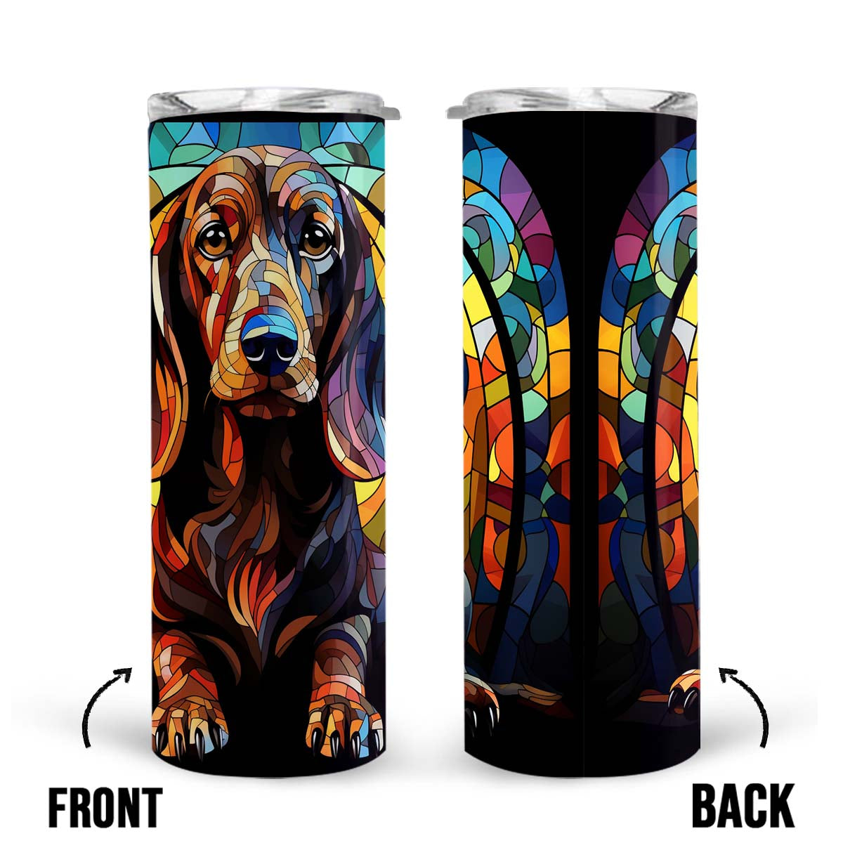 Dachshund In Stained Glass 20oz Skinny Tumbler, Dachshund Tumbler, Pets Dog Lover, Dog Mom Dog Dad, Vibrant Tumbler, Trending Tumbler